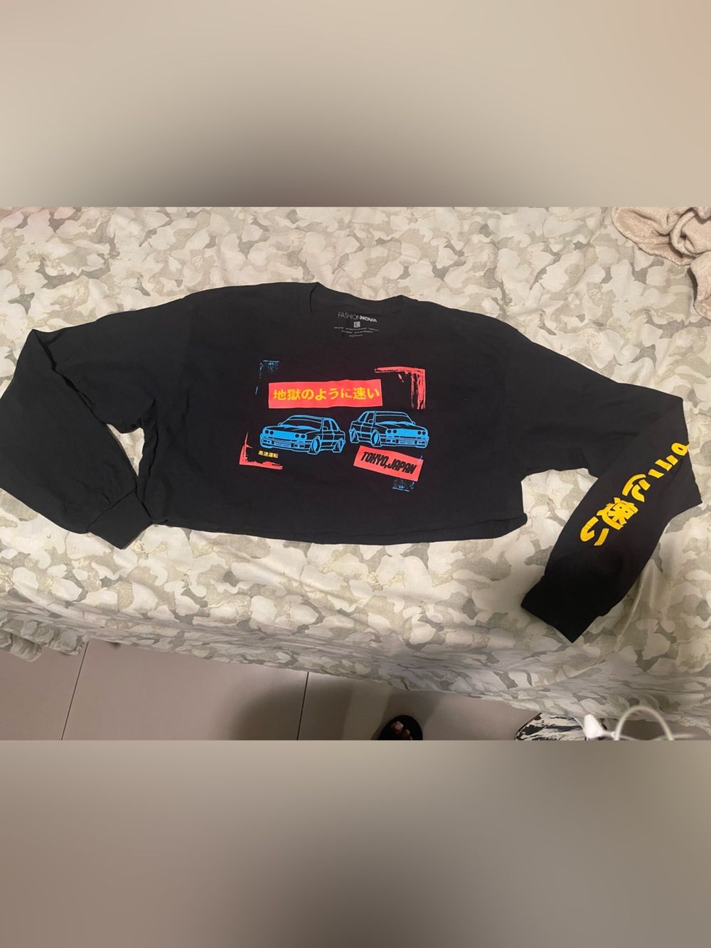 Black Graphic Japanese Cars Crewneck Sweatshirt - Neon Blue & Red